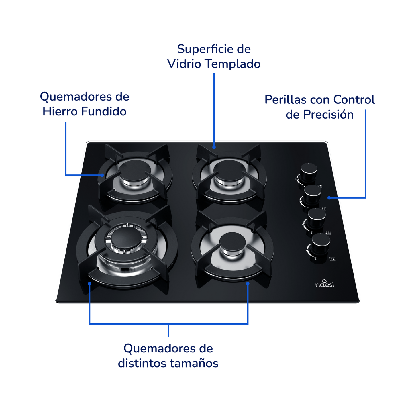 Parrilla A Gas De 4 Quemadores Vidrio Templado