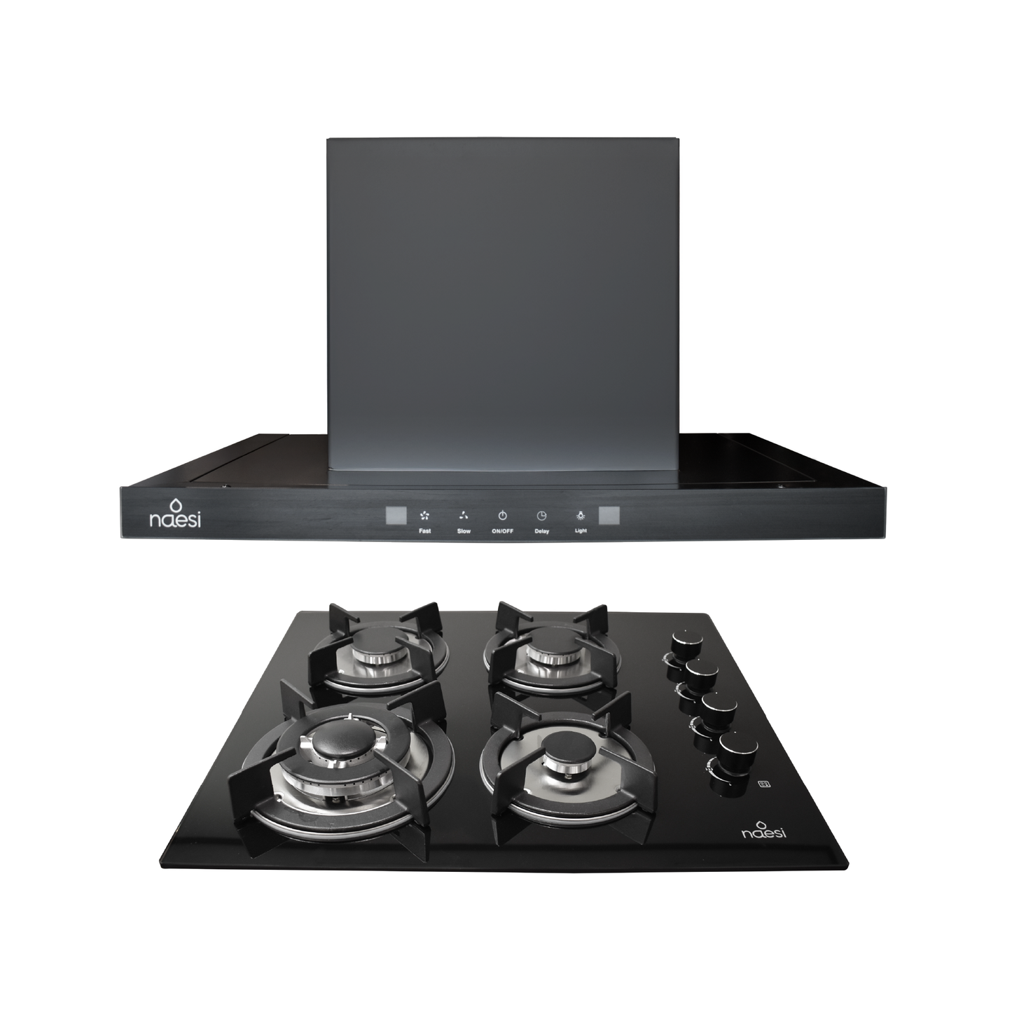 Combo Campana Extractora De Pared Tipo T 60 cm Con Luz LED + Parrilla de Gas 4 Quemadores en Vidrio Templado
