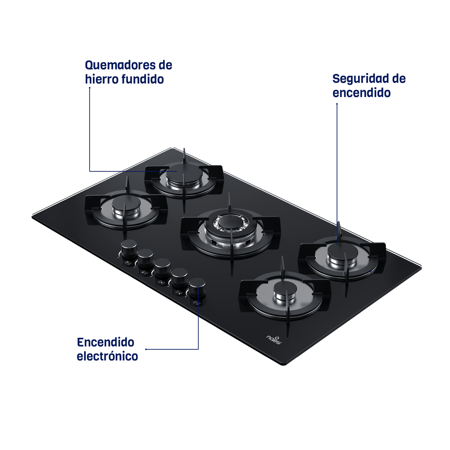 Parrilla A Gas De 5 Quemadores Vidrio Templado