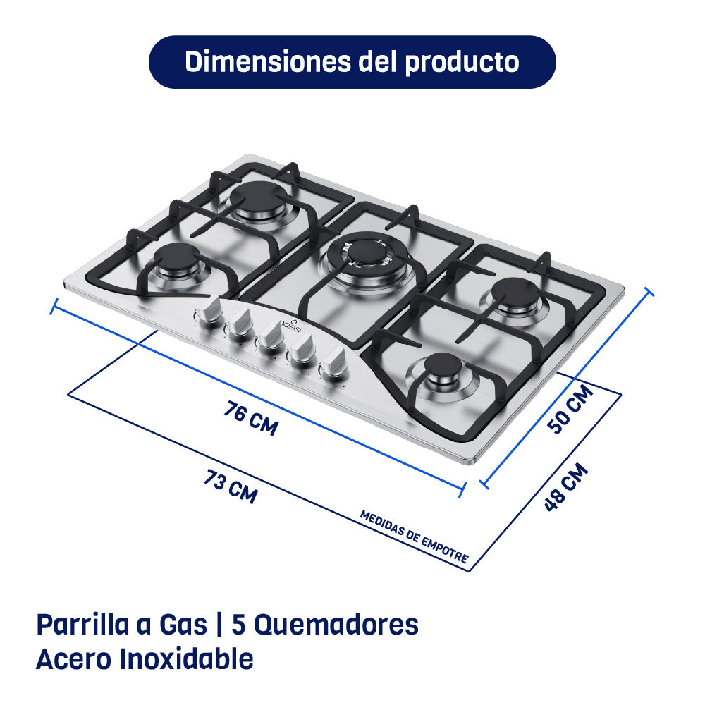 Parrilla A Gas De 5 Quemadores Acero Inoxidable