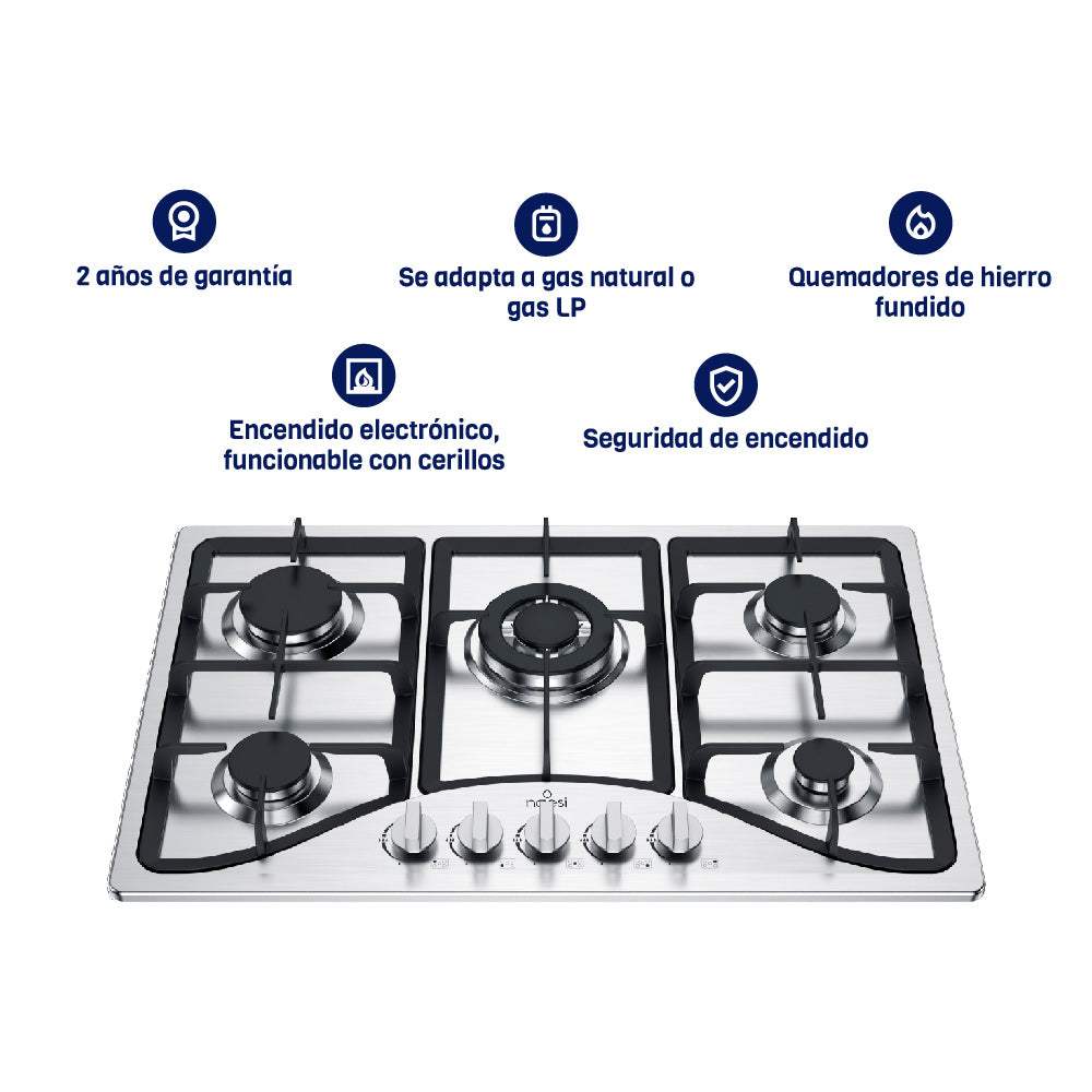 Parrilla A Gas De 5 Quemadores Acero Inoxidable