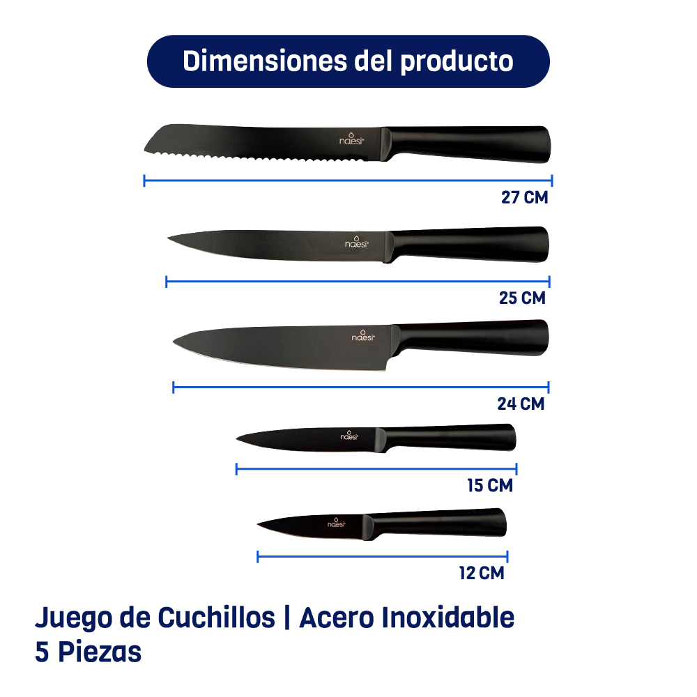 Juego De 5 Cuchillos Acero Inoxidable