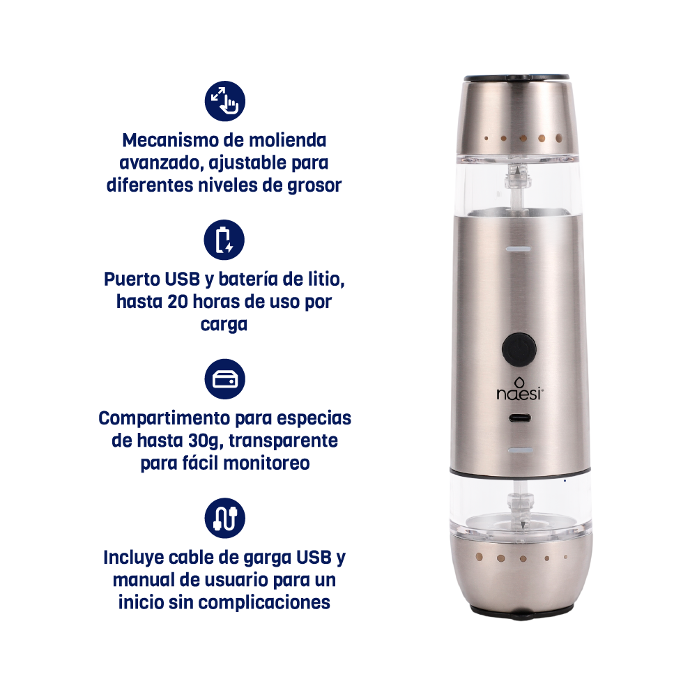 Salero Pimentero Eléctrico 2 en 1 Vidrio