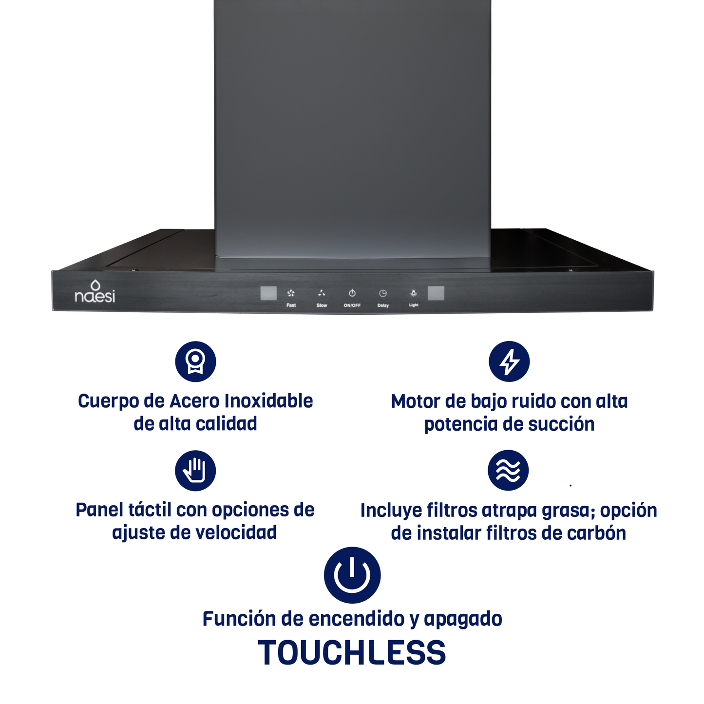 Campana De Cocina Tipo T Extractora - Puirficadora 75 Cm Para Pared Naesi