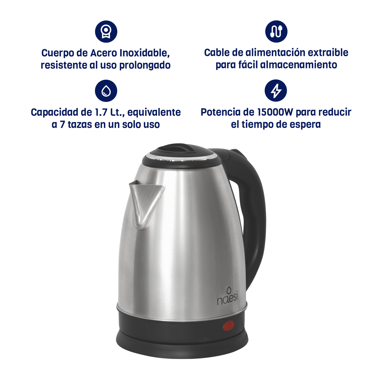 Tetera Eléctrica 1.8 Litros acero inoxidable + Dispensador De Agua Inteligente Naesi