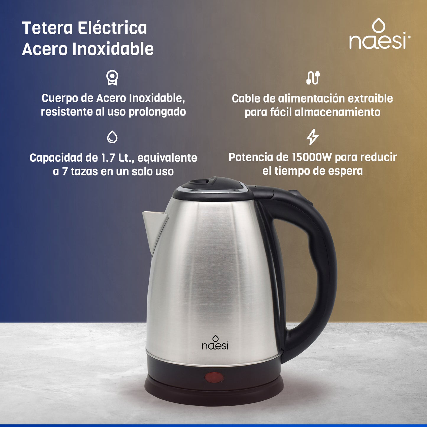 Tetera Eléctrica 1.8 L Acero Inoxidable