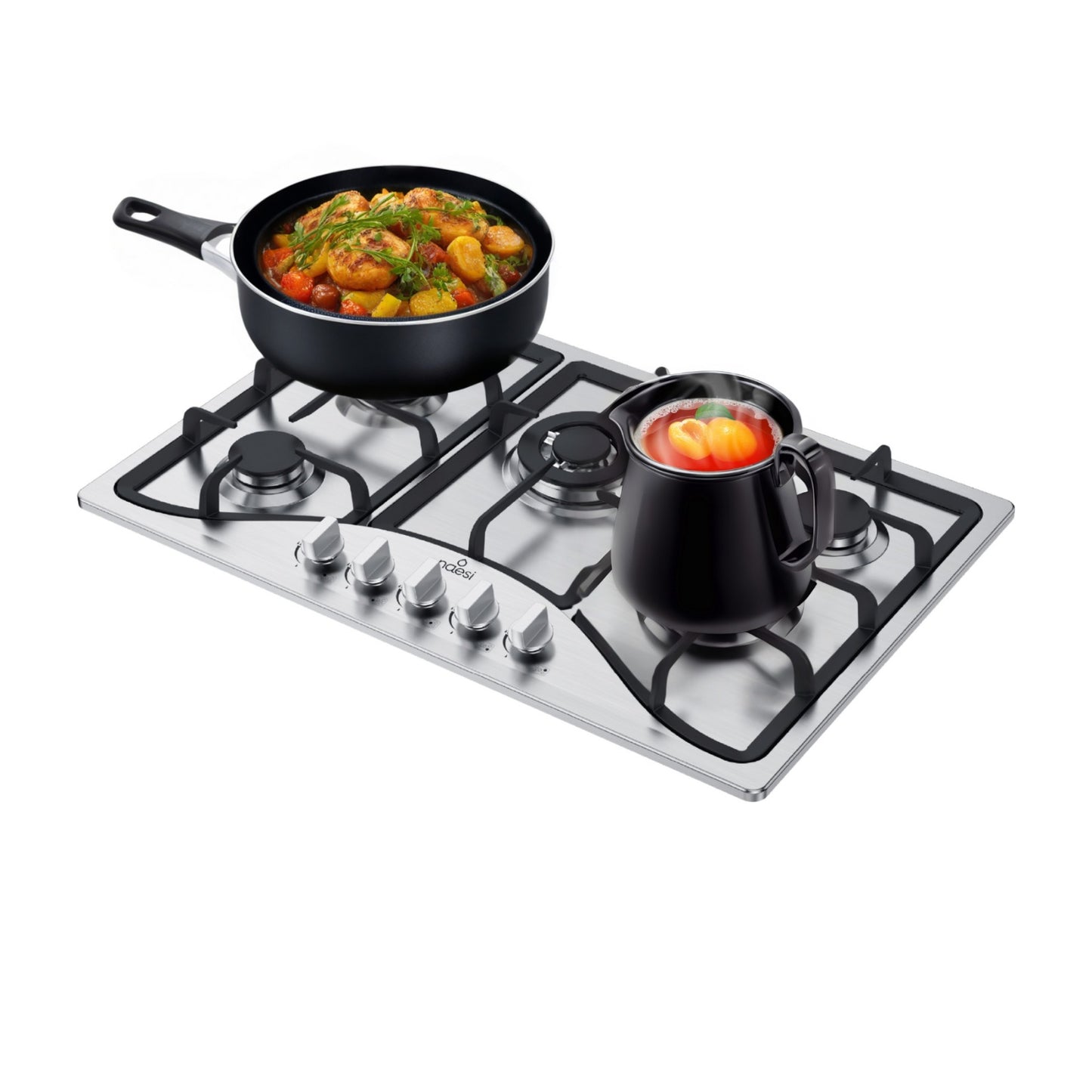 Combo Campana Slim Con Luz Led 75 Cm + Parrilla Empotrable 5 Quemadores Acero Inoxidable