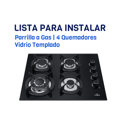 ⁠Parrilla A Gas De 4 Quemadores Vidrio Templado