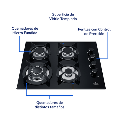 ⁠Parrilla A Gas De 4 Quemadores Vidrio Templado