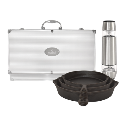 Combo Naesi – Sartenes de Hierro + Set Parrillero + Salero 2 en 1