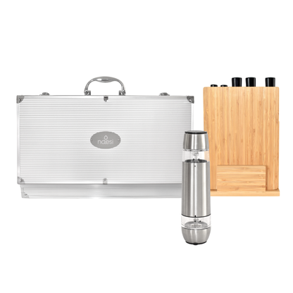 Combo Naesi 3 en 1: Parrillero, Cuchillos y Salero Eléctrico