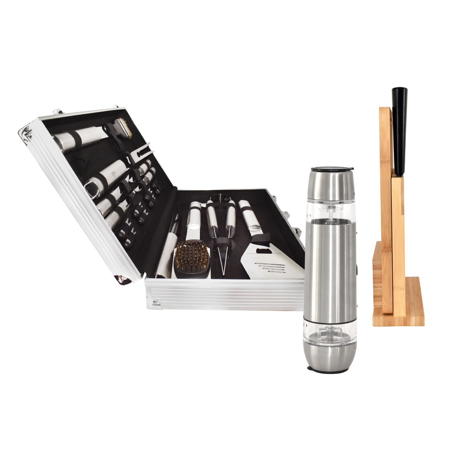 Combo Naesi 3 en 1: Parrillero, Cuchillos y Salero Eléctrico