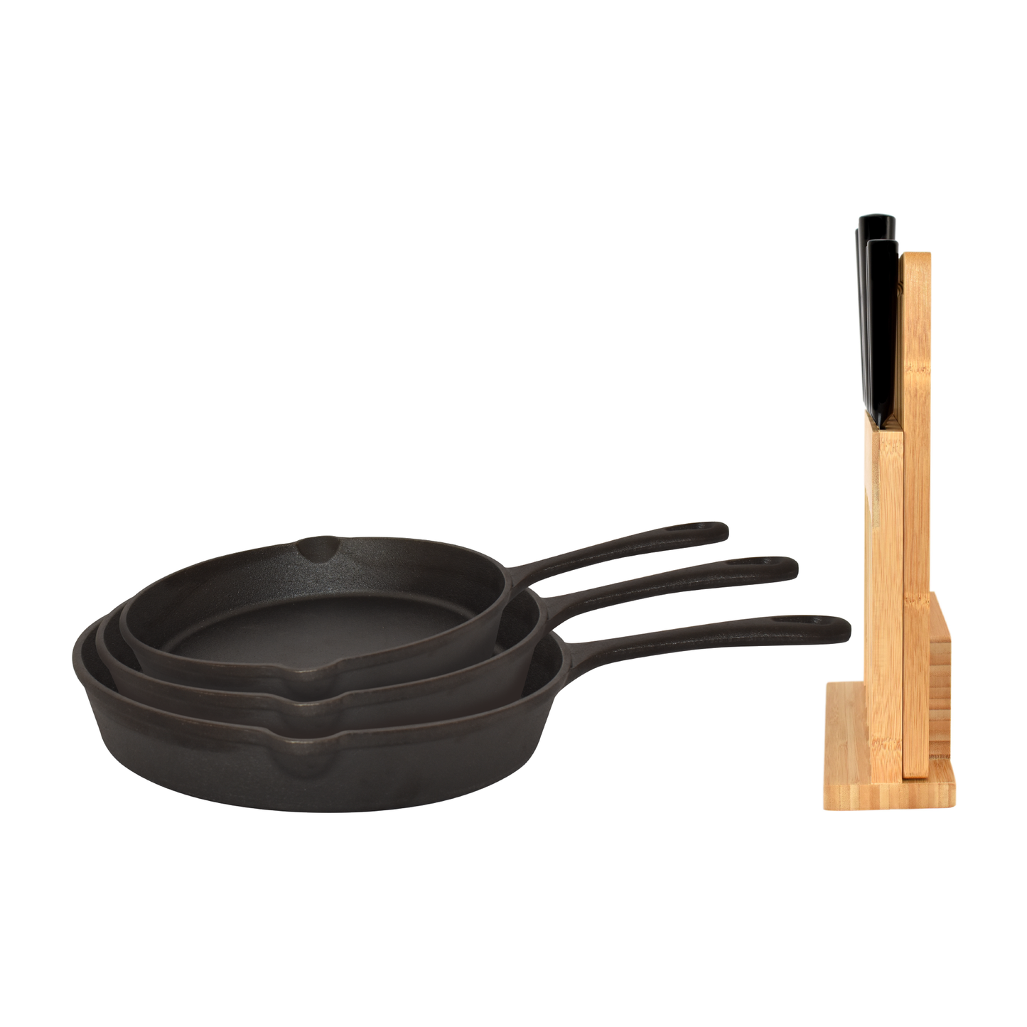 Combo Set de 3 Sartenes Hierro Forjado + Juego De Cuchillos 6 piezas Naesi