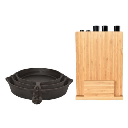 Combo Set de 3 Sartenes Hierro Forjado + Juego De Cuchillos 6 piezas Naesi