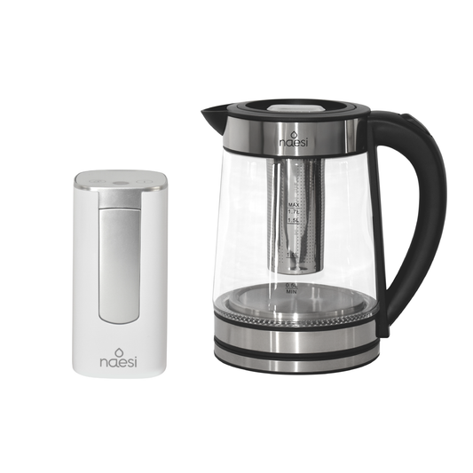 Tetera Eléctrica Con Infusor 1.7 Litros De Vidrio Templado Con Luz LED + Dispensador De Agua Inteligente Naesi
