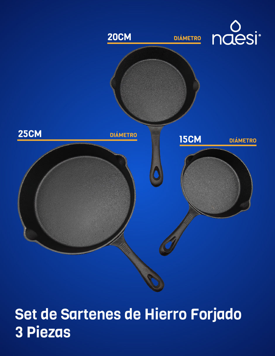 Combo Sartenes de Hierro Forjado + Juego de 5 Cuchillos Acero Inoxidable