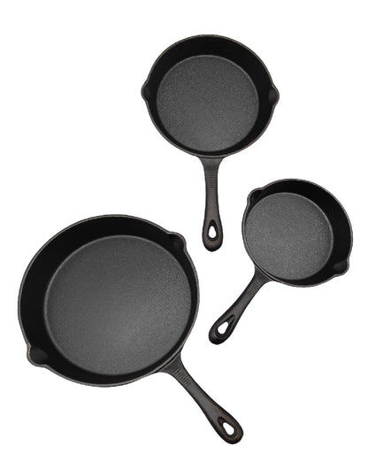 Combo Sartenes de Hierro Forjado + Juego de 5 Cuchillos Acero Inoxidable