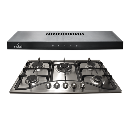 Combo Campana Slim Con Luz Led 75 Cm + Parrilla Empotrable 5 Quemadores Acero Inoxidable