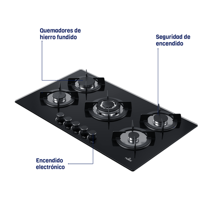 Parrilla A Gas De 5 Quemadores Vidrio Templado