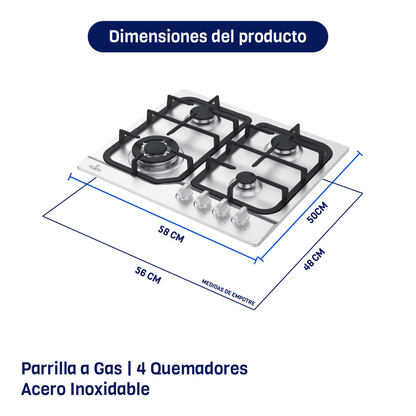 ⁠Parrilla A Gas De 4 Quemadores Acero Inoxidable