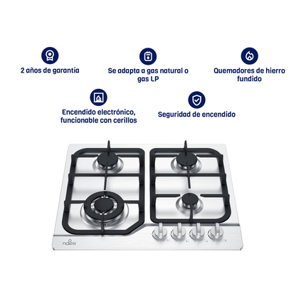 ⁠Parrilla A Gas De 4 Quemadores Acero Inoxidable