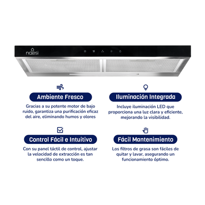 Combo Parrilla A Gas 4 Quemadores Y Campana De Cocina Para Pared De 60 cm - Acero Inoxidable