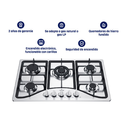 Parrilla A Gas De 5 Quemadores Acero Inoxidable