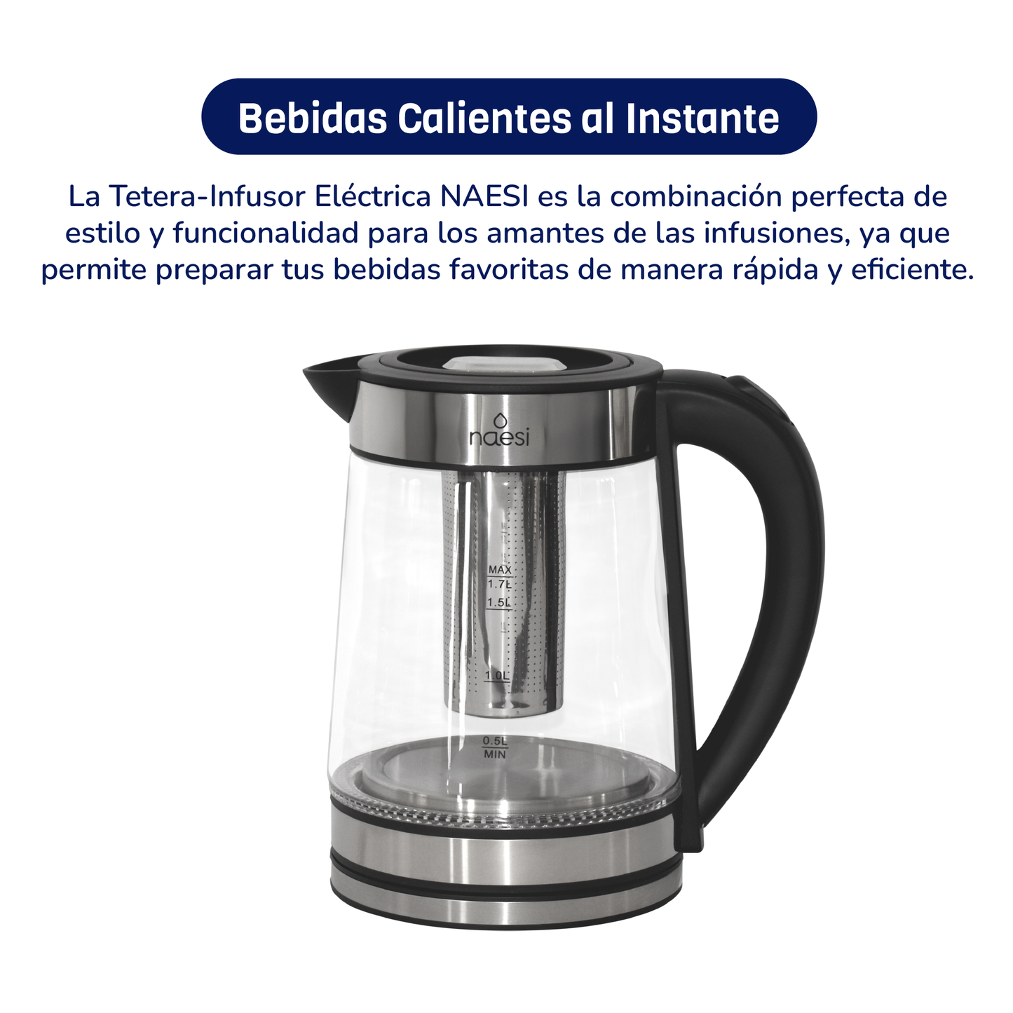 Tetera Eléctrica Con Infusor 1.7 L Vidrio
