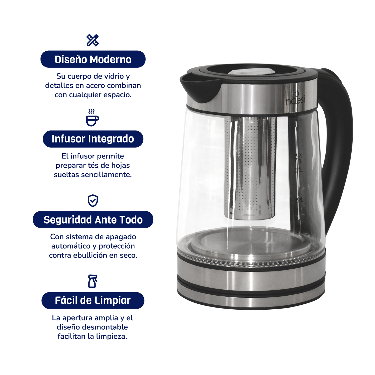 Tetera Eléctrica Con Infusor 1.7 L Vidrio
