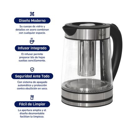 Tetera Eléctrica Con Infusor 1.7 L Vidrio