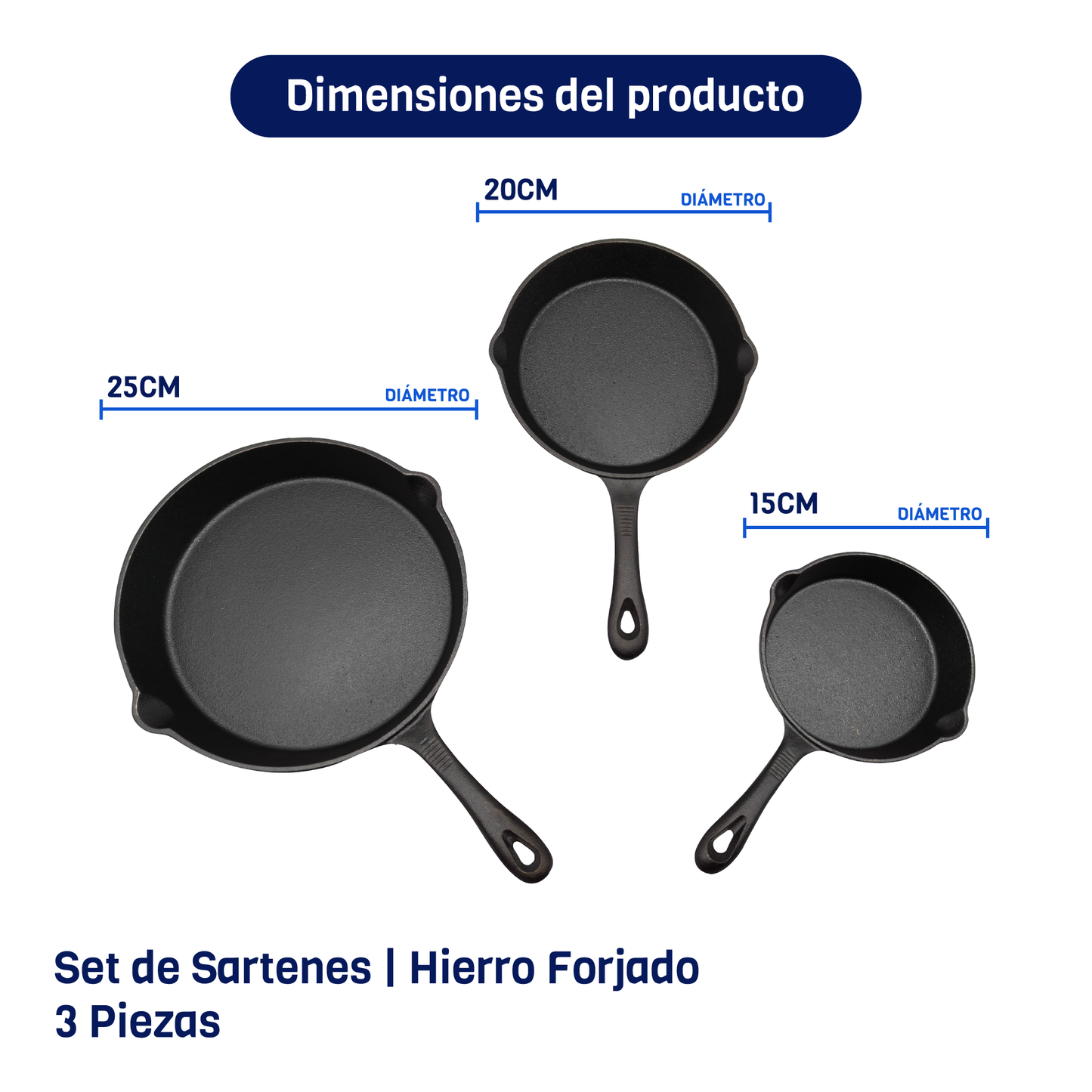 Set 3 Sartenes Hierro Forjado