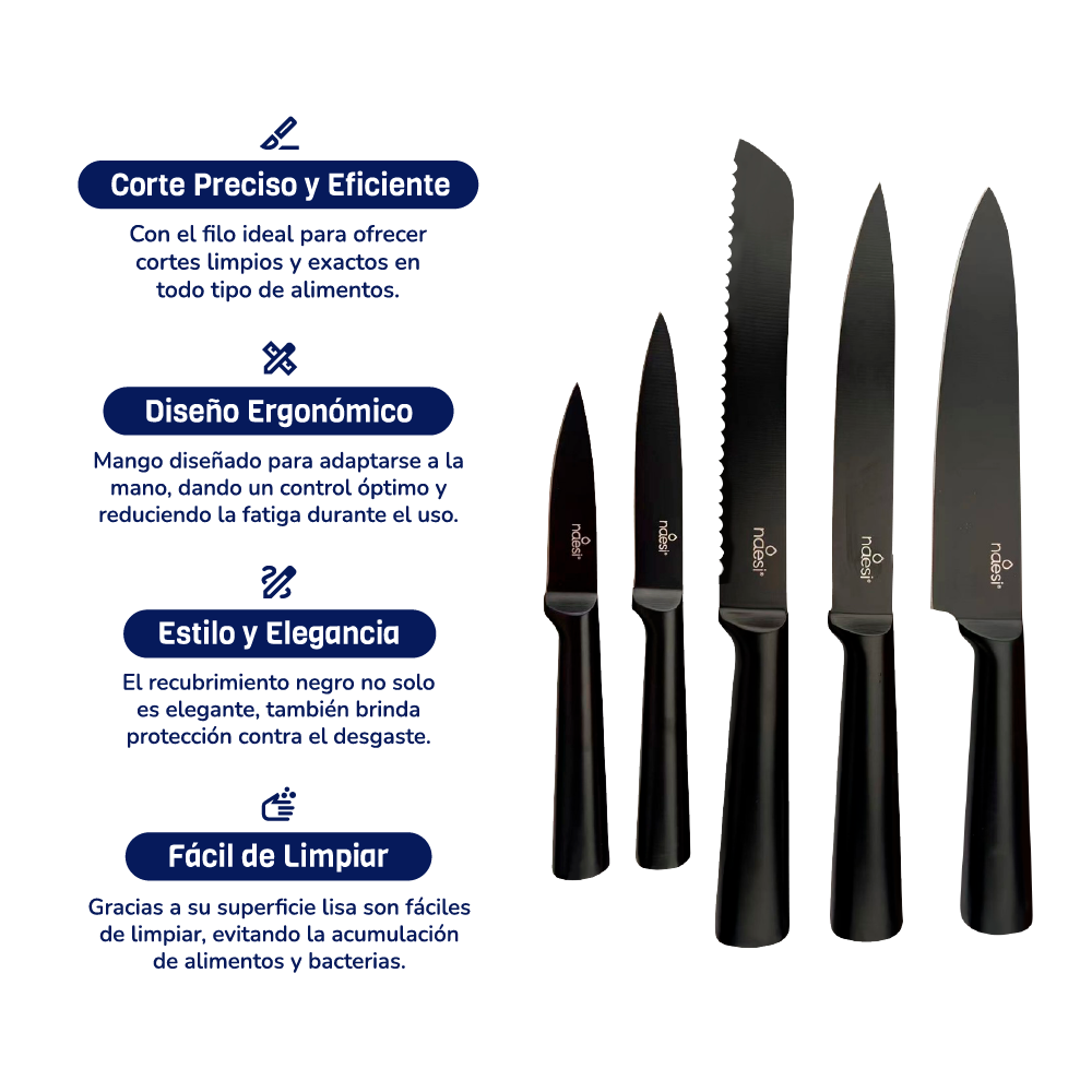 Combo Naesi 3 en 1: Parrillero, Cuchillos y Salero Eléctrico