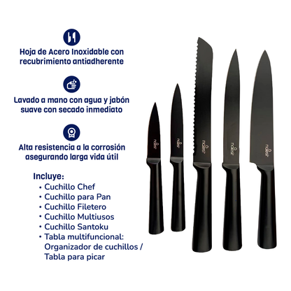 Combo Set de 3 Sartenes Hierro Forjado + Juego De Cuchillos 6 piezas Naesi