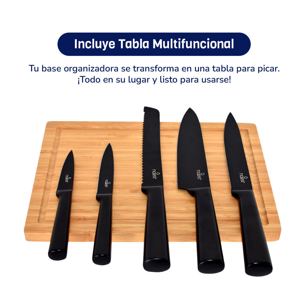 Combo Set de 3 Sartenes Hierro Forjado + Juego De Cuchillos 6 piezas Naesi