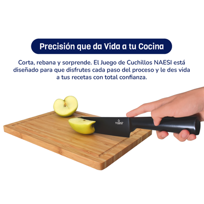 Combo Set de 3 Sartenes Hierro Forjado + Juego De Cuchillos 6 piezas Naesi