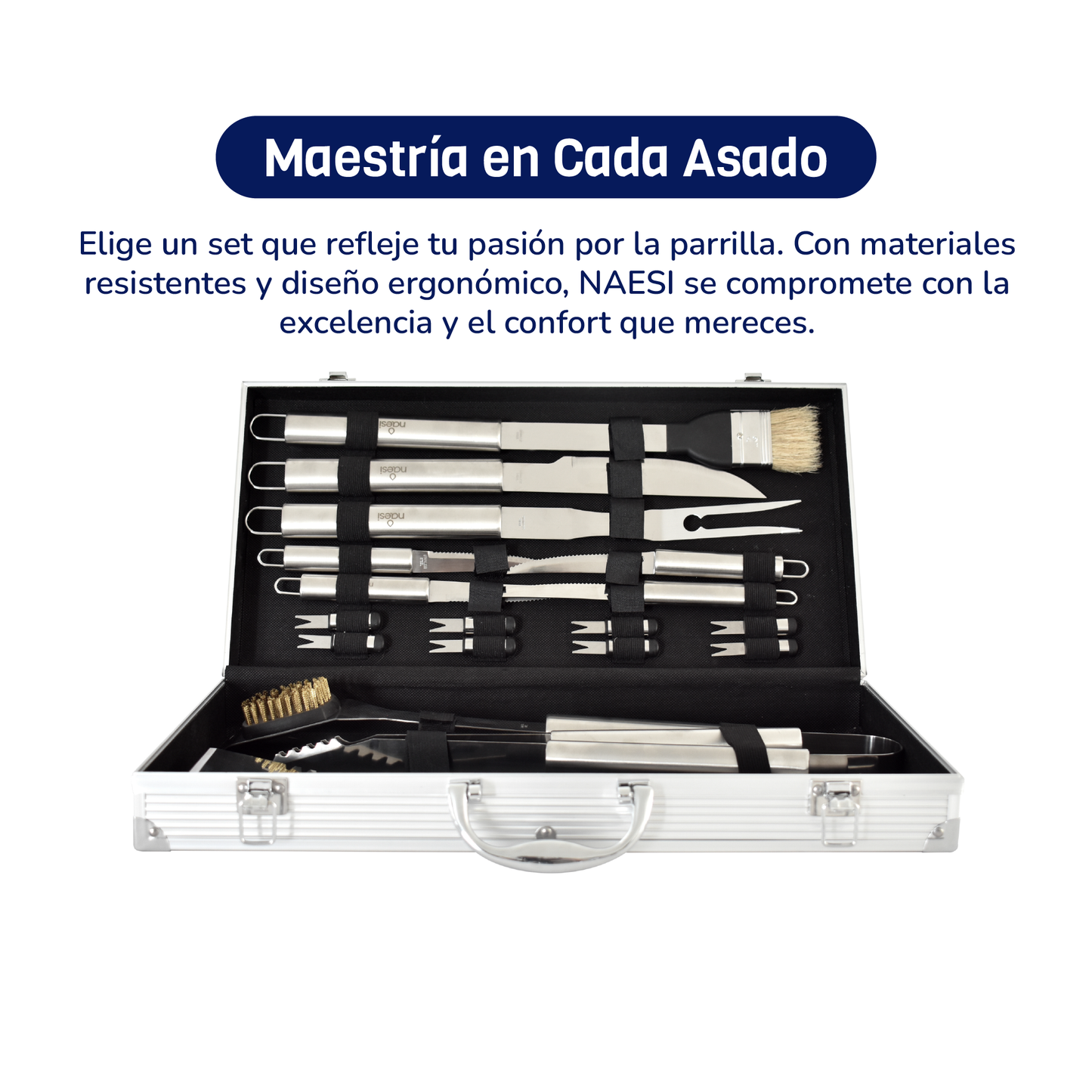 Set Parrillero 18 Piezas Acero Inoxidable