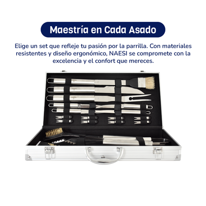 Set Parrillero 18 Piezas Acero Inoxidable