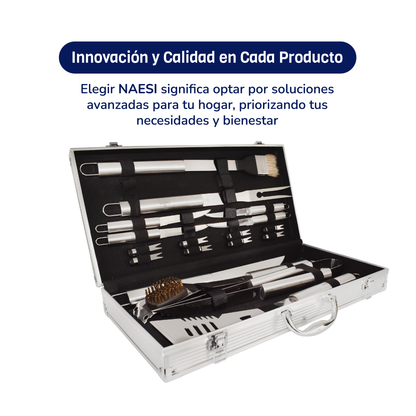 Set Parrillero 18 Piezas Acero Inoxidable