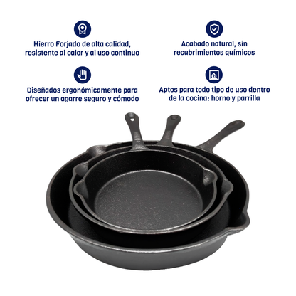 Combo Naesi – Sartenes de Hierro + Set Parrillero + Salero 2 en 1