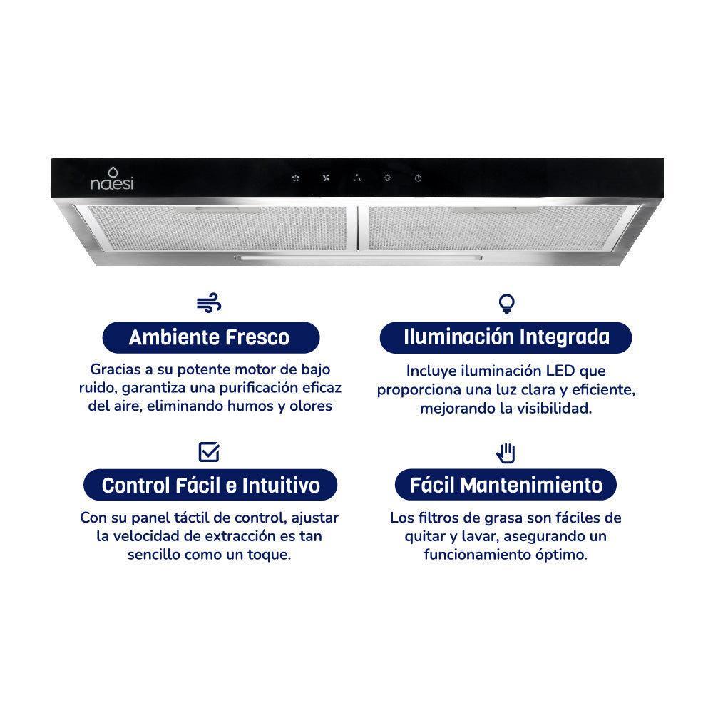 Campana De Cocina Extractora-Purificadora 60 cm Para Pared Naesi