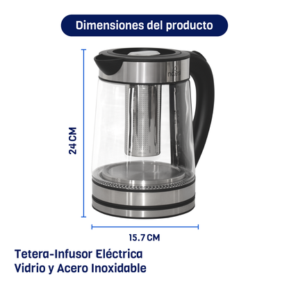 Tetera Eléctrica Con Infusor 1.7 Litros De Vidrio Templado Con Luz LED + Dispensador De Agua Inteligente Naesi